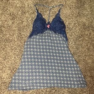 Victoria Secret Babydoll Slip‎ Dress Blue Floral Y2K Size Small
